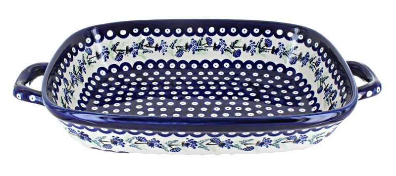 Blue Rose Polish Pottery Cobalt Large Baker With Handles