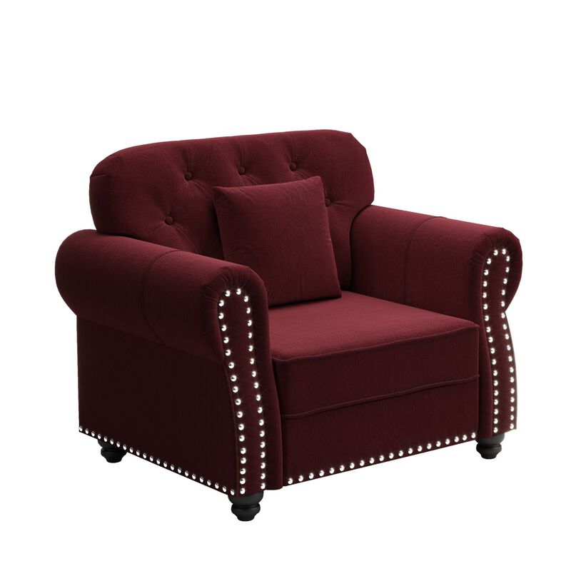 Sasgob Velvet Mid-Century Modern Chesterfield Accent Chair with Ottoman image number 3