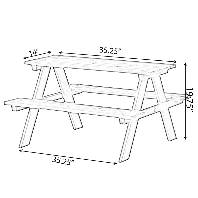 Wooden Kids Outdoor Picnic Table for Garden and Backyard, Stained
