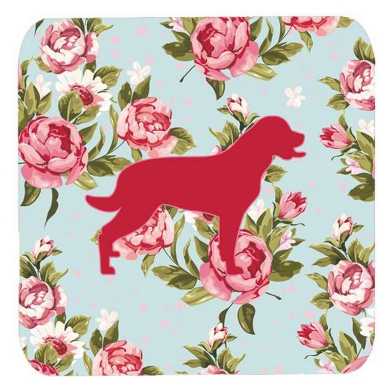Caroline's Treasures BB1111-RS-BU-FC Labrador Shabby Chic Blue Roses Foam Coasters (Set of 4), 3.5 H x 3.5 W, Multicolor