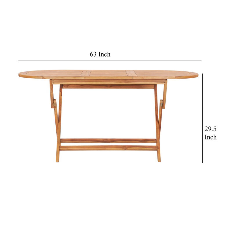 Sam 7pc Outdoor Dining Table Set, 6 Folding Chairs, Brown Teak Wood - Benzara
