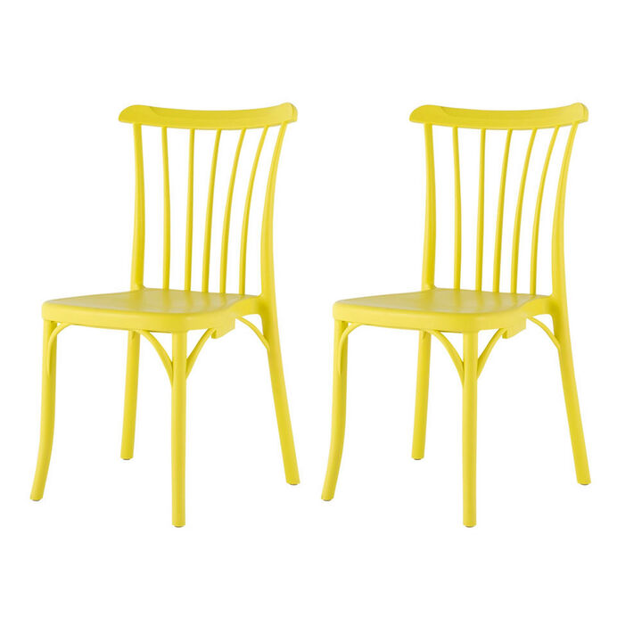 HomeRoots Set of Two Yellow Heavy Duty Plastic Outdoor Stacking Dining Chairs
