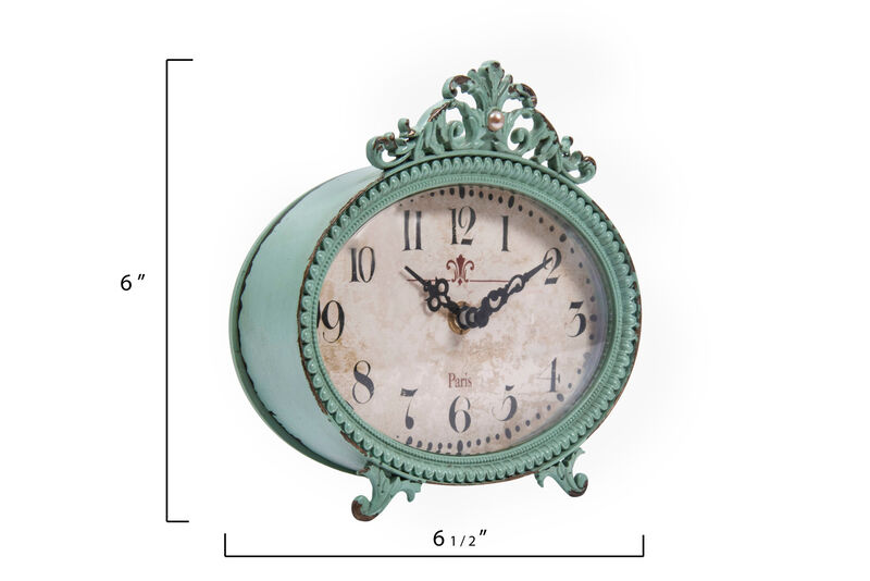 Decorative Antiqued Pewter Mantel Clock , Aqua Blue Finish image number 2