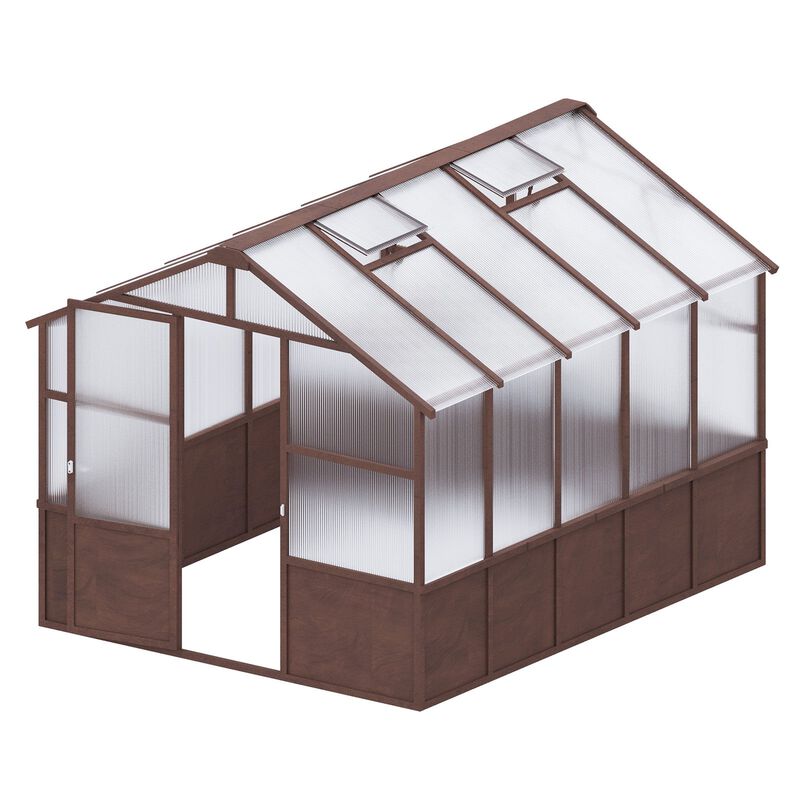 8x10 FT Greenhouse, Wooden Walk-in Greenhouse for Outdoors with Polycarbonate Panel and Adjustable Roof Vents image number 0
