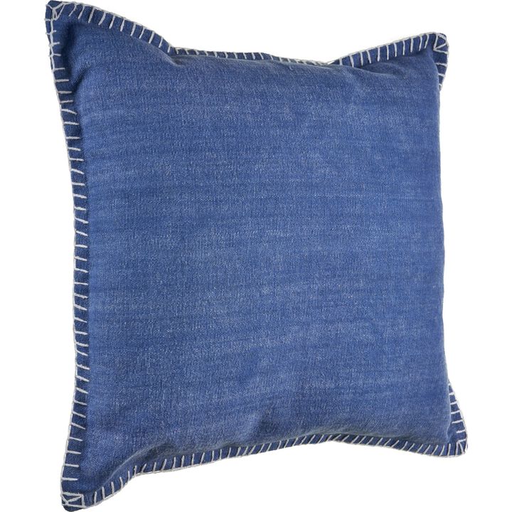 24" Blue Embroidered Edge Handmade Square Throw Pillow