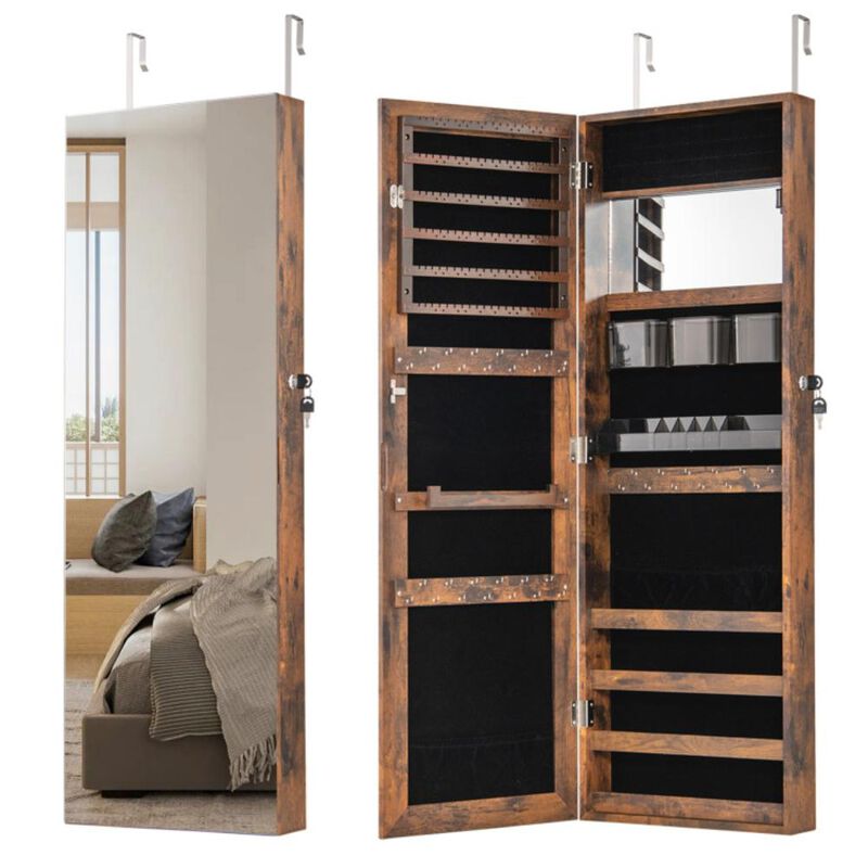Hivvago Jewelry Mirror Cabinet with Full-length Mirror and Adjustable Hangers