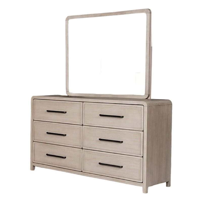 Giva Dresser Mirror, Rounded Edges, Natural Oak Beige Solid Wood 37x40