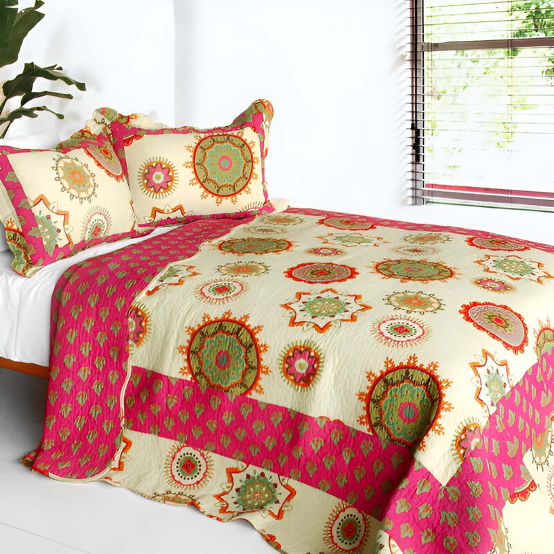 Vermicelli Quilted Cotton Printed Quilt Set Queen Size Children of Heaven Design Set image number 0