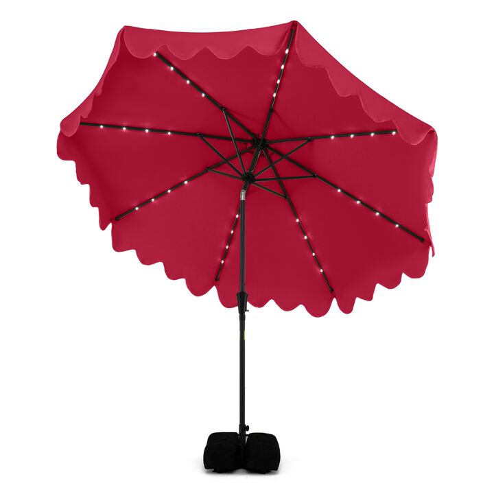 10 FT Outdoor Patio Umbrella with Solar LED Lights and Weighted Base-Beige