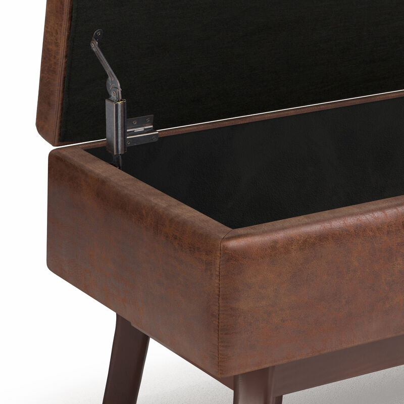 Owen Small Rectangular Storage Ottoman in Distressed Saddle Brown Faux Air Leather