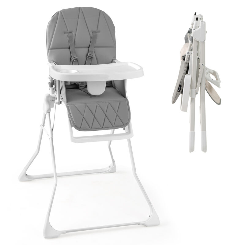 Compact Highchair with PU Seat and Adjustable Tray for Baby Feeding Time