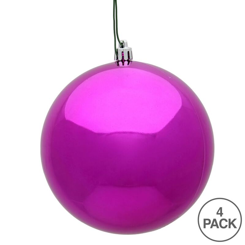 Vickerman 6" Fuchsia Shiny Ball Ornament, 4 per Bag image number 2