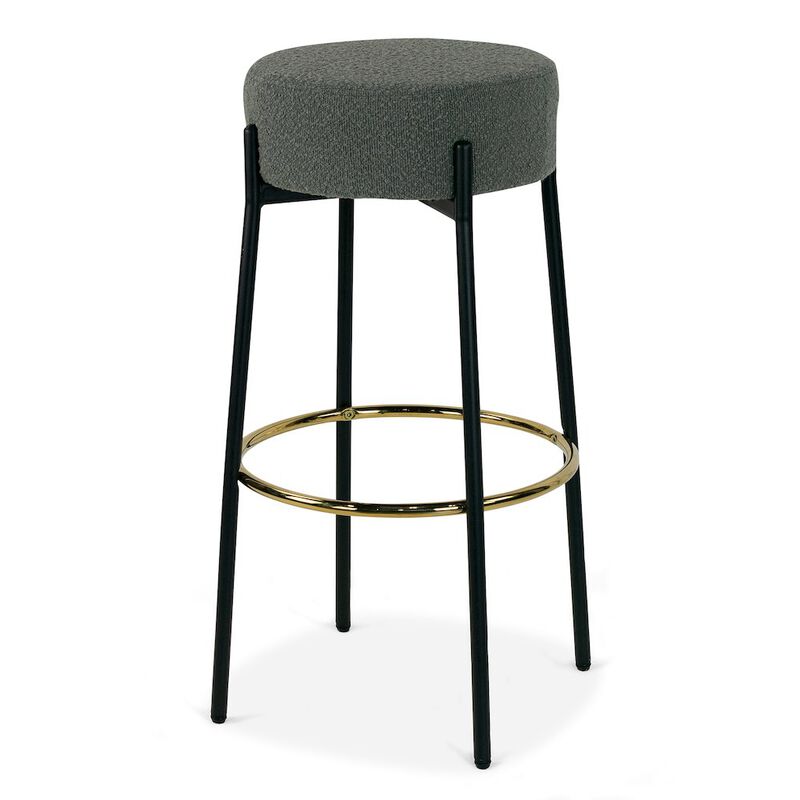 Glamour Home Set of 2 Avon Gray Boucle Backless Bar Stool with Black Metal Legs