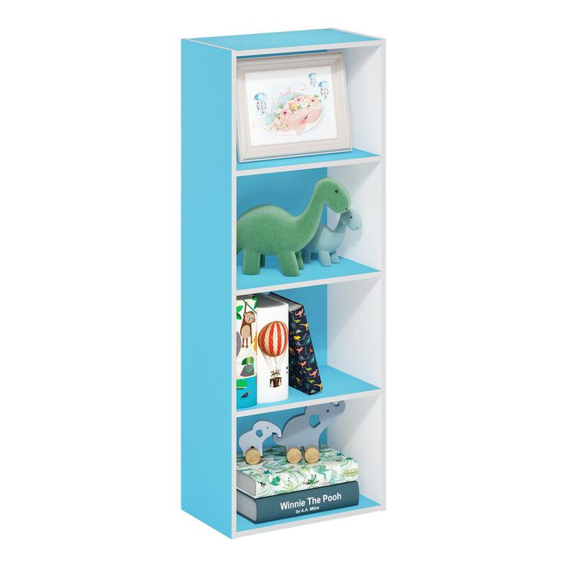 Furinno Luder 4-Tier Open Shelf Bookcase, Light Blue/White