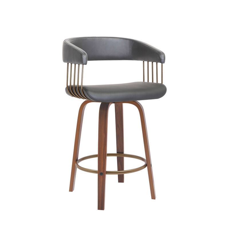 HomeRoots Faux Leather Counter Stool with Armrests and Bucket Seat image number 2