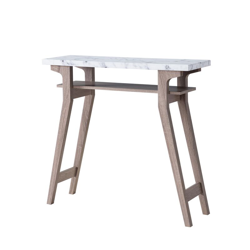 Faux Marble White & Dark Taupe Console Table with Flare Legs