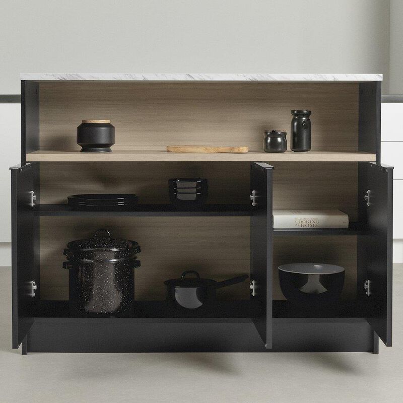 Olio Kitchen Island, Matte Black and Faux White Marble