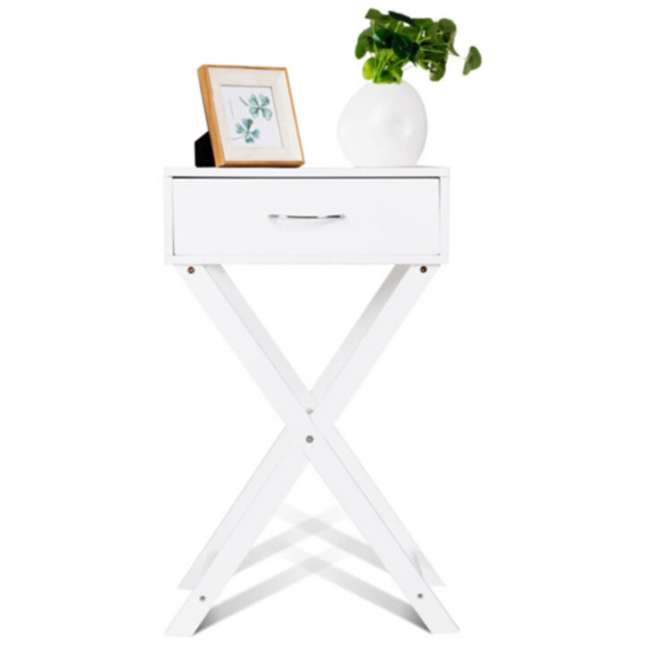 Modern X-Shape 1-Drawer Side Table with Storage for Bedroom or Living Room