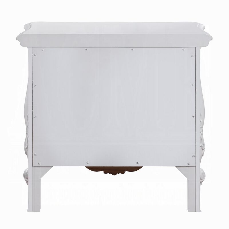 Maver Nightstand with 2 Drawers Scrolled Details, 32 Inch White Wood - Benzara