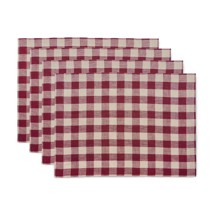 Solino Home 100% Pure Linen Placemats 14 x 19 Inch Set of 4 - Morgan Check