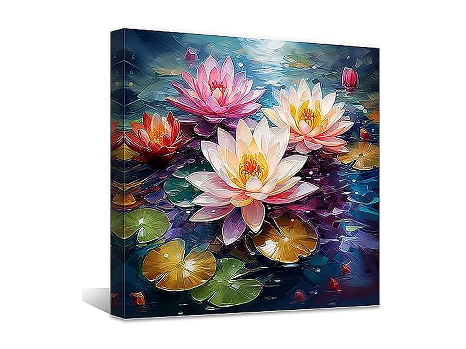 Watercolor Lotus Canvas Wall Art Blooming Flower Zen Decor Framed Bathroom