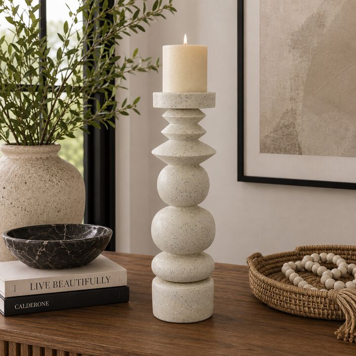 Josi Tabletop D&eacute;cor Candle Holder, Sculpted Turned Resin