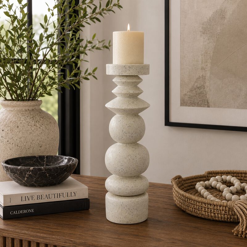 Josi Tabletop D&eacute;cor Candle Holder, Sculpted Turned Resin image number 1
