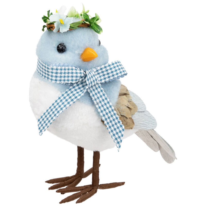Plush Bluebird with Gingham Bow Easter Figurine - 7.25"