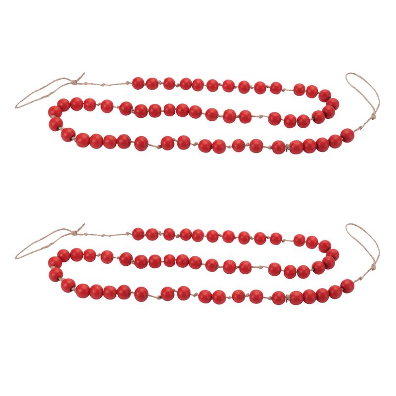Rustic Wood Beaded String Garland (2-Pack) – Neutral Décor for Entryway, Centerpieces, or Hanging Display