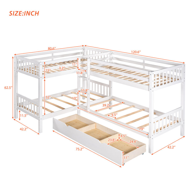 Merax Twin L-Shaped Bunk bed with Drawers image number 3
