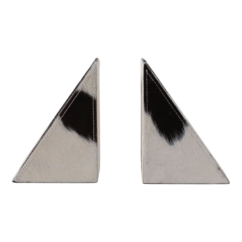 S/2 7" Hair On Hide Cow Print Bookends, White/ Bla image number 0