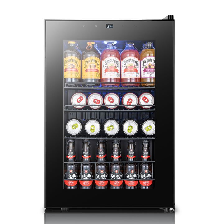Beverage Refrigerator Cooler, 85 Cans Freestanding Mini Beverage Fridge with Glass Door Beverage cooler for Home Office