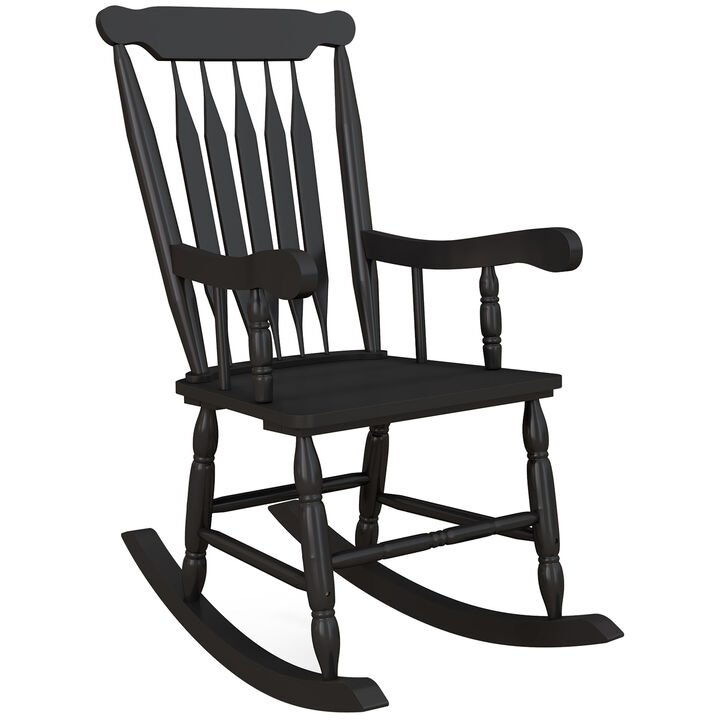 Outsunny Outdoor Wood Rocking Chair, 350 lbs. Porch Rocker with High Back for Garden, Patio, Balcony, Black