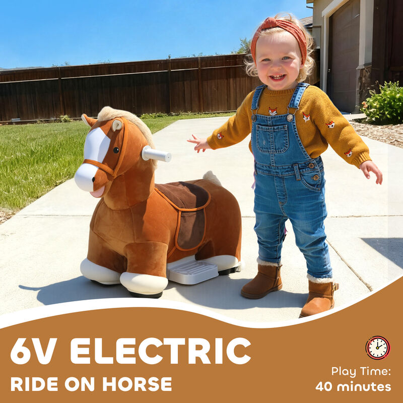 BreeBe 6V Battery Powered Ride on Horse with Music, Forward, Foot Pedal, Soft Touch, Washable Cover, image number 3
