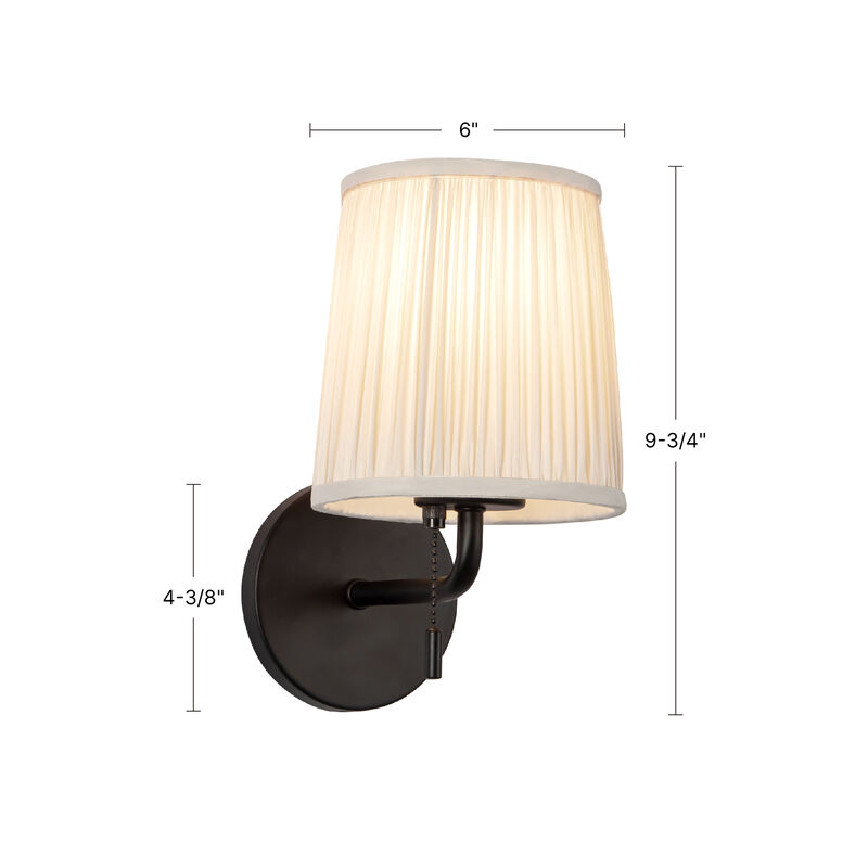 Scout 10-in Damp-Rated Wall/Vanity Light with Patterned Pleated Linen Shade image number 8