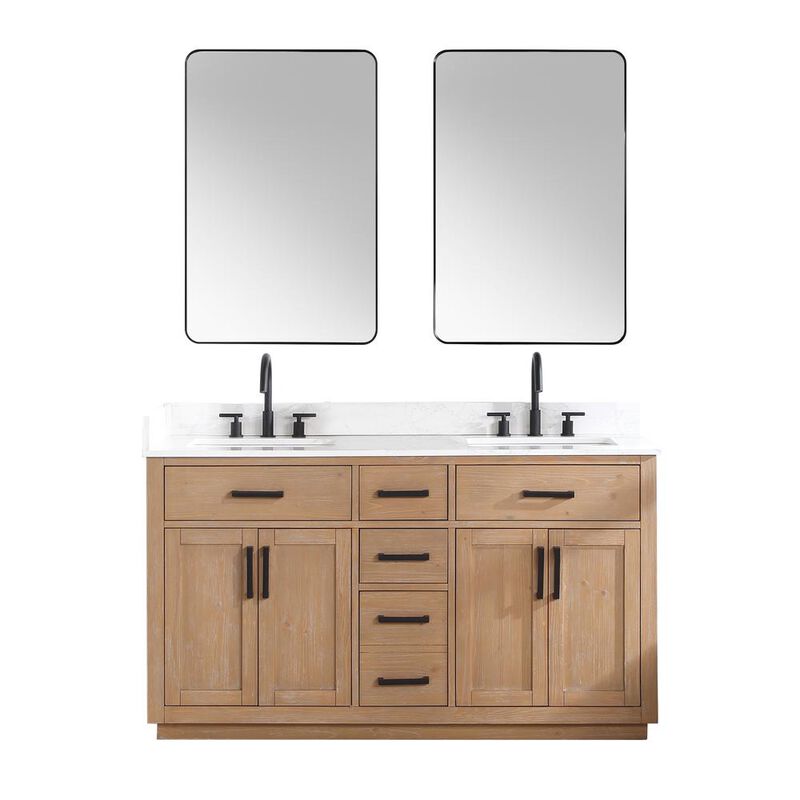Altair 60 Double Bathroom Vanity in Light Brown with Mirror