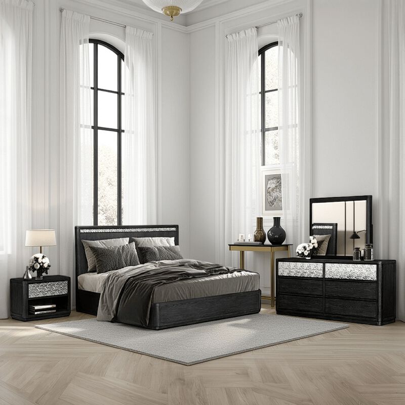 Zoko 4pc Queen Bedroom Set with USB Nightstand, Ash Gray Wood - Benzara