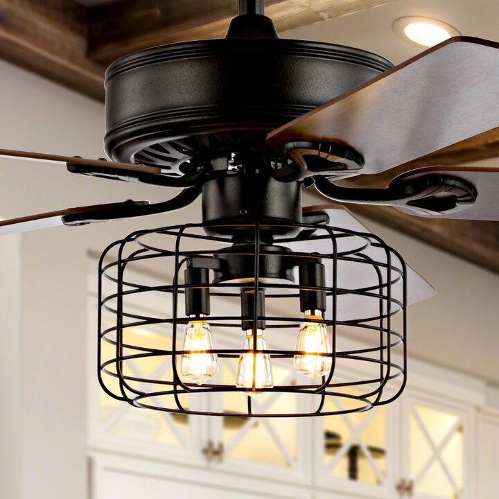 Asher 3-Light Industrial Metal/Wood LED Ceiling Fan With Remote