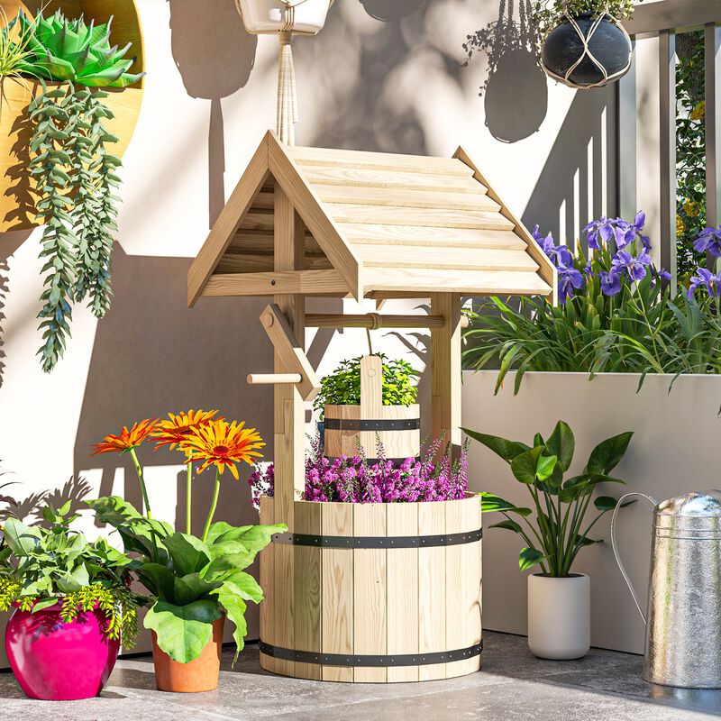 Hivvago Decorative Wooden Wishing Well for Garden image number 7