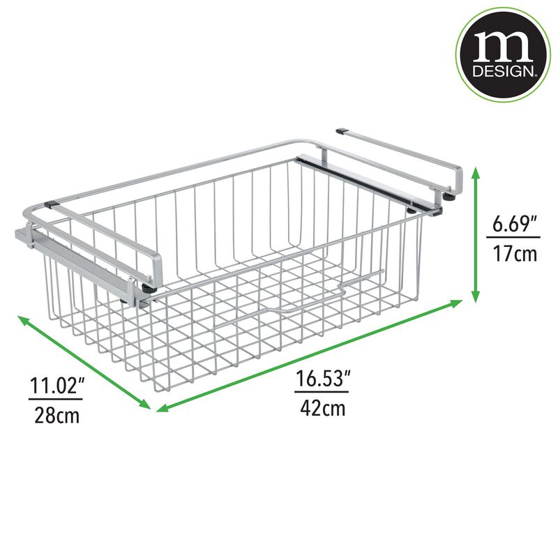 mDesign Large Wire Hanging Drawer Basket, Attach to Shelf, 4 Pack - Black