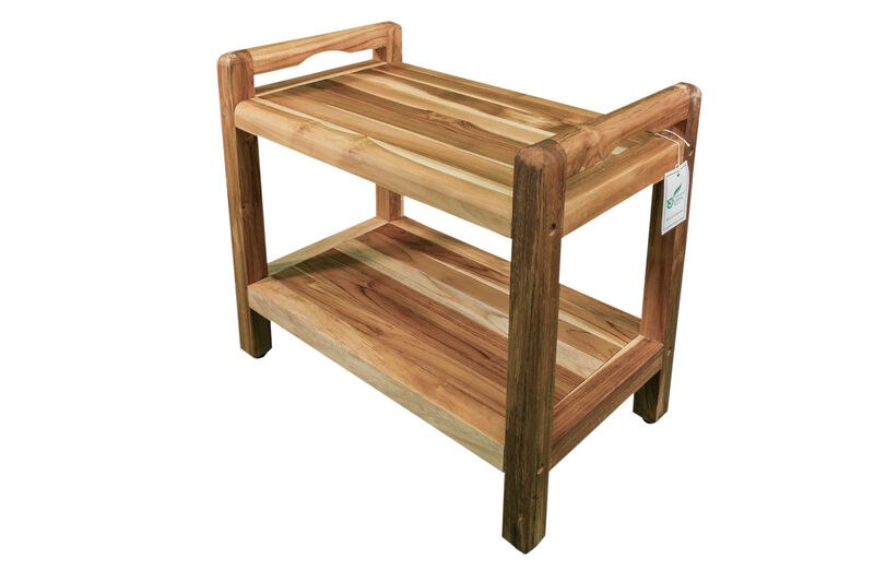 EcoDecors Eleganto EarthyTeak 24" Teak Shower Bench, LiftAide Arms