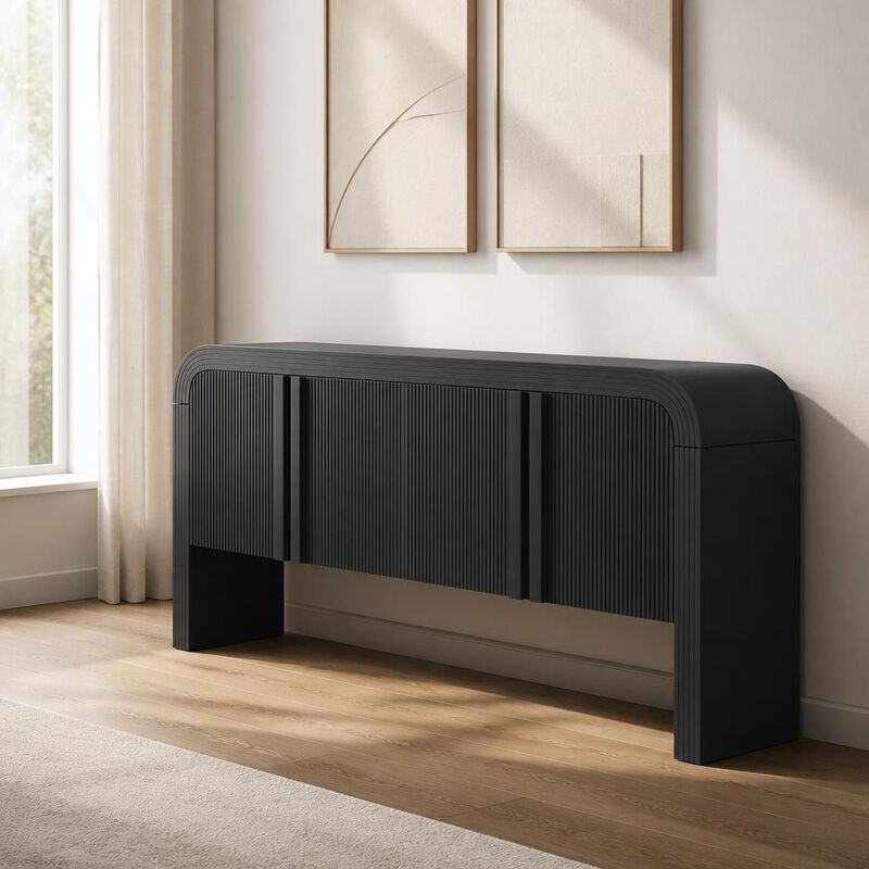 GOODSILO 62.2-Inch Curved Wave Pattern Console Table with 4 Doors and Adjustable Shelf, Narrow Entryway Sofa Table for Living Room, Foyer and Hallway image number 3