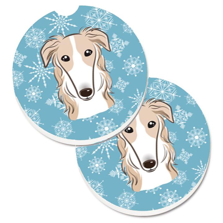 Caroline's Treasures Snowflake Borzoi Set of 2 Cup Holder Car Coasters BB1662CARC, 2.56, Multicolor