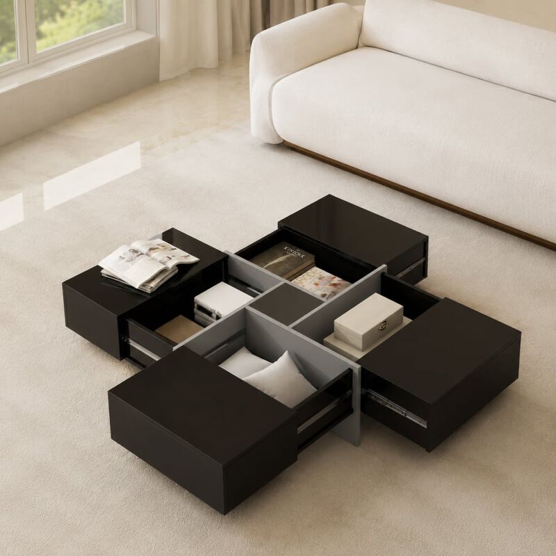 GOODSILO Modern Extendable Coffee Table with Hidden Storage Compartments and Sliding Tabletop Design image number 2