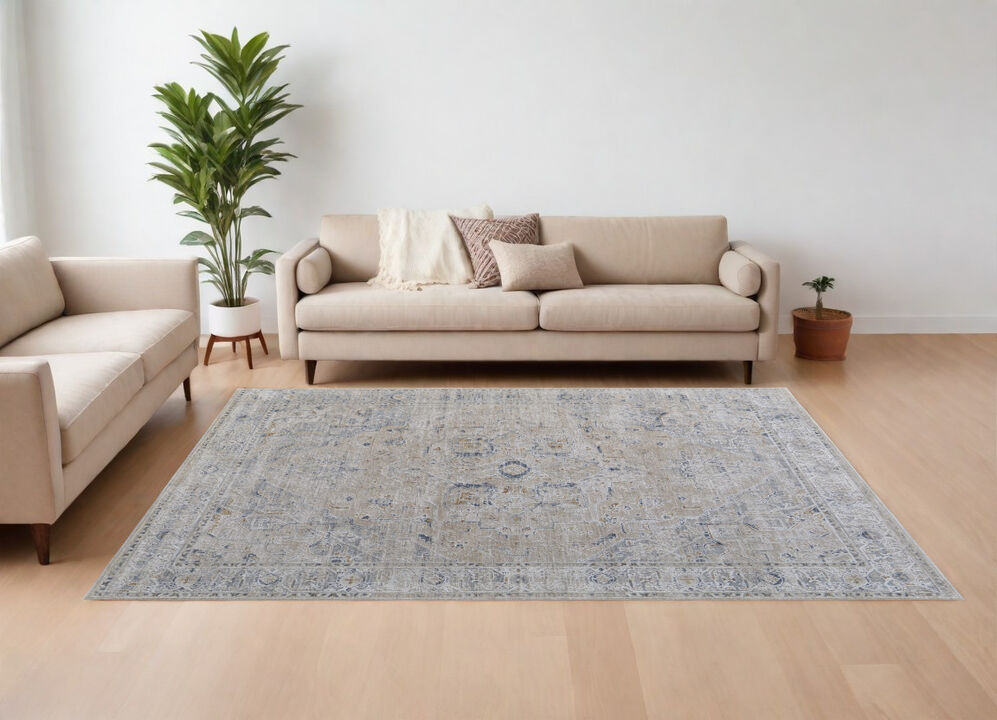 HomeRoots Oriental Power Loom Worn Faded Area Rug With Fringe