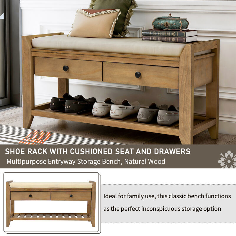 Whisen Multipurpose Entryway Storage Bench with Removable Cushion and Drawers - Espresso
