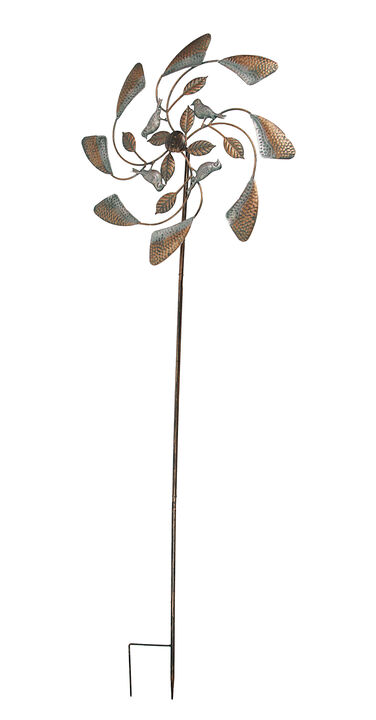 Two Tone Copper and Silver Kinetic Wind Spinner Garden Stake Bird or Dragonfly