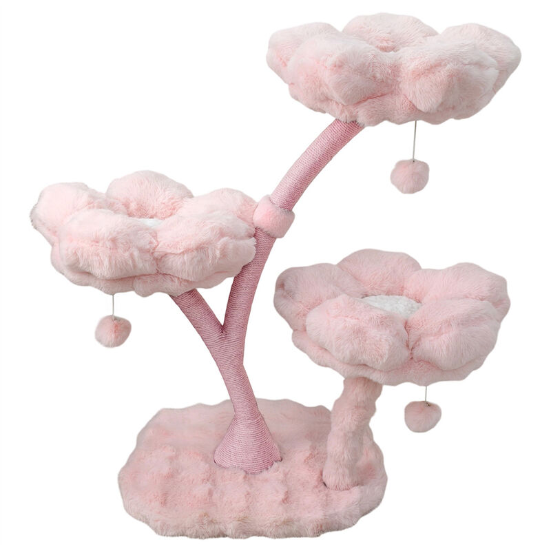 3-Tier Flower Cat Tree Pink Modern Cat Tower 41" Height Scratching Post Activity image number 0