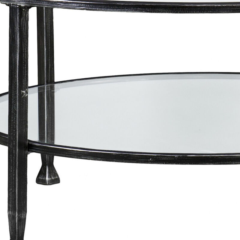 Hivvago 36 Inch Black Glass And Metal Round Coffee Table
