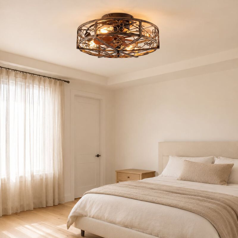 ELEMENT ACE Caged Ceiling Fan with Lights, Remote Control, Reversible DC Motor, Six Speeds and Timer for Indoor Rooms image number 3